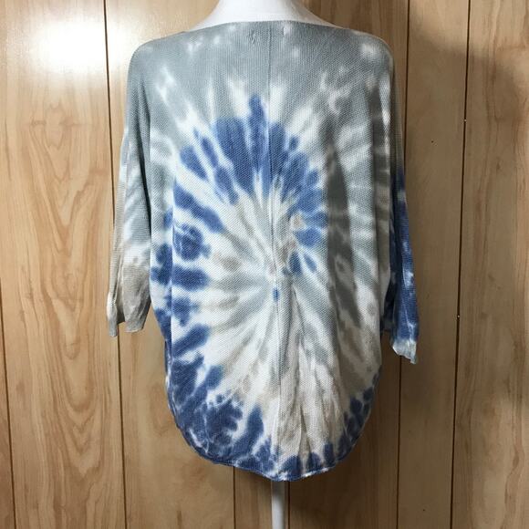 Angela Tie Dye Spiral Pattern V-Neck 3/4 Sleeve Blouse L - Picture 2 of 3